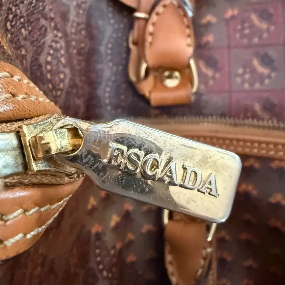 Vintage ESCADA Made In Italy Coated Canvas Leather Duffel Travel Bag 20